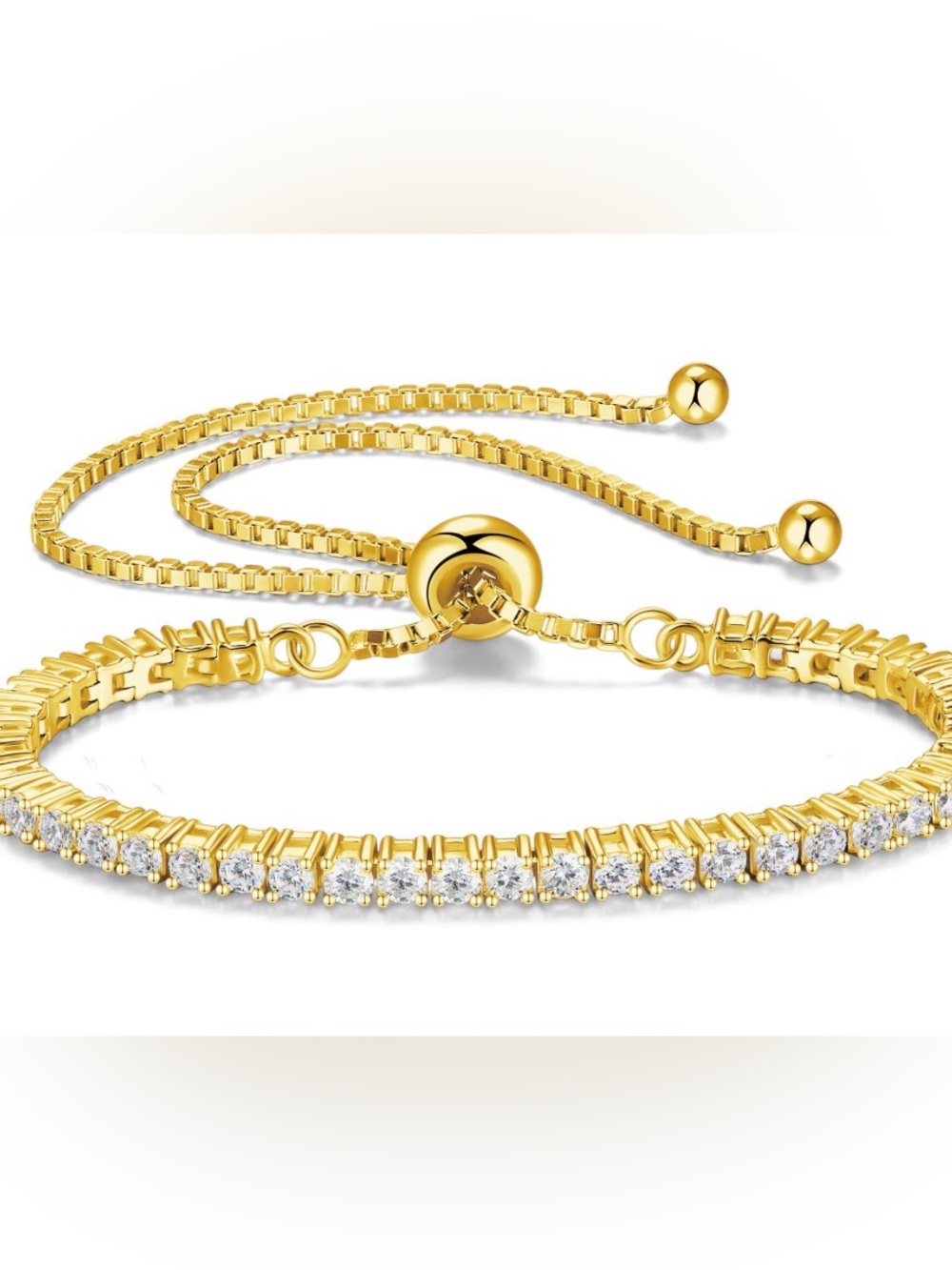 Gold-Tone Adjustable Tennis Bracelet with Clear Stones